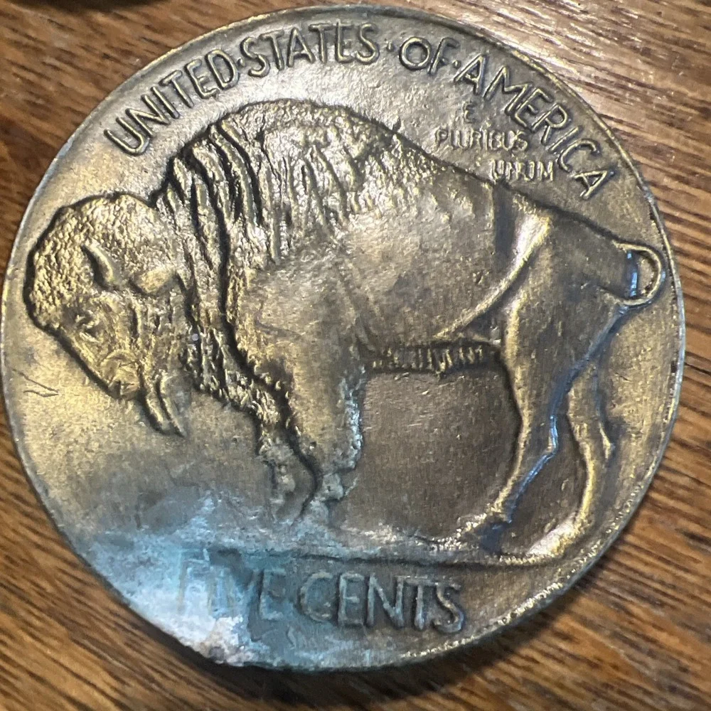 Lot of 2 VTG Buffalo 5 Cents Nickel Belt Buckle Silver Round USA 3